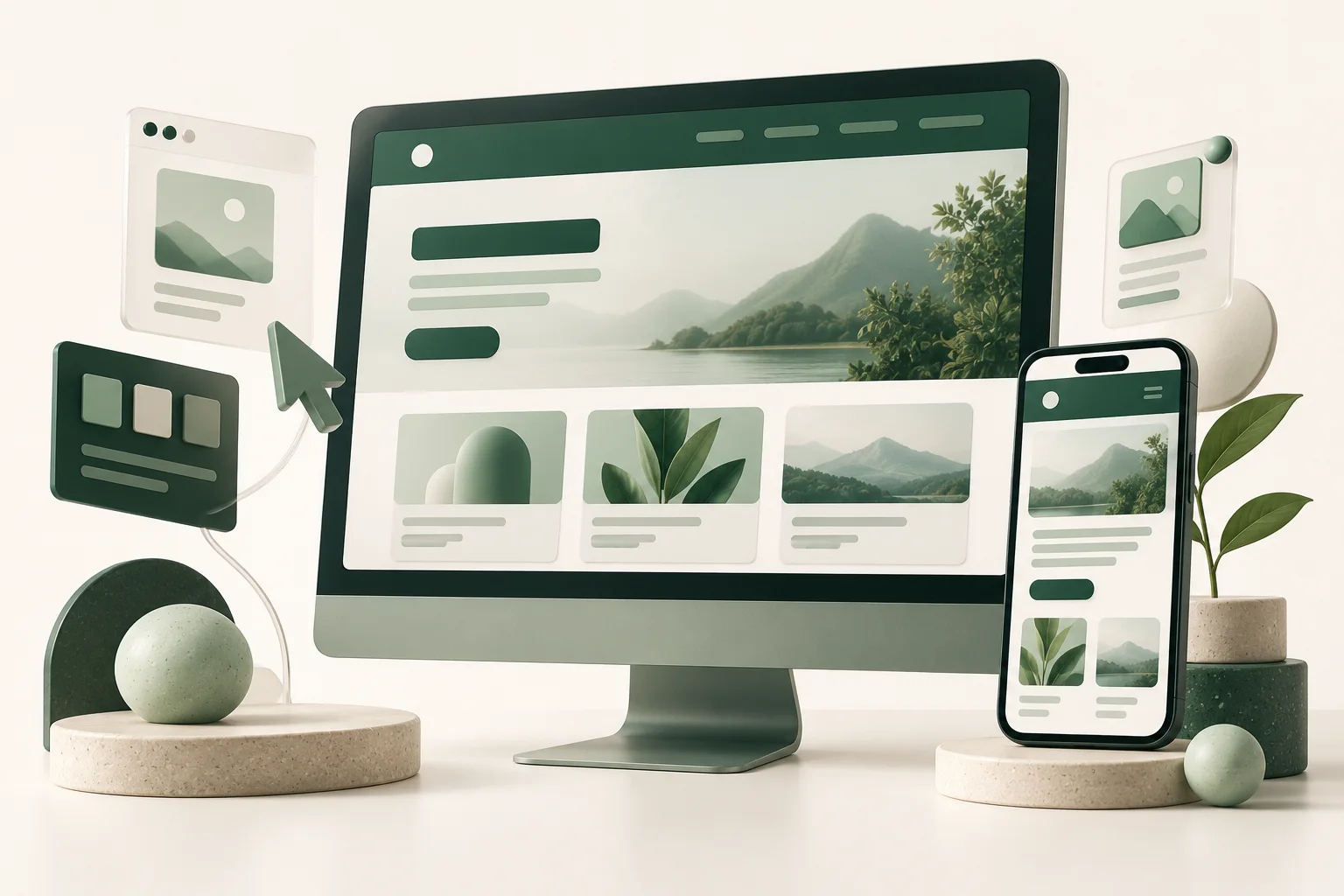 Minh họa thiết kế website tương thích trên máy tính và điện thoại.